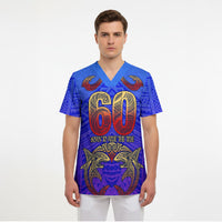 Personalized Polynesian 60th Birthday Scrub Top Polynesian Tribal Art Vintage Ocean Pattern TS04 - Polynesian Pride