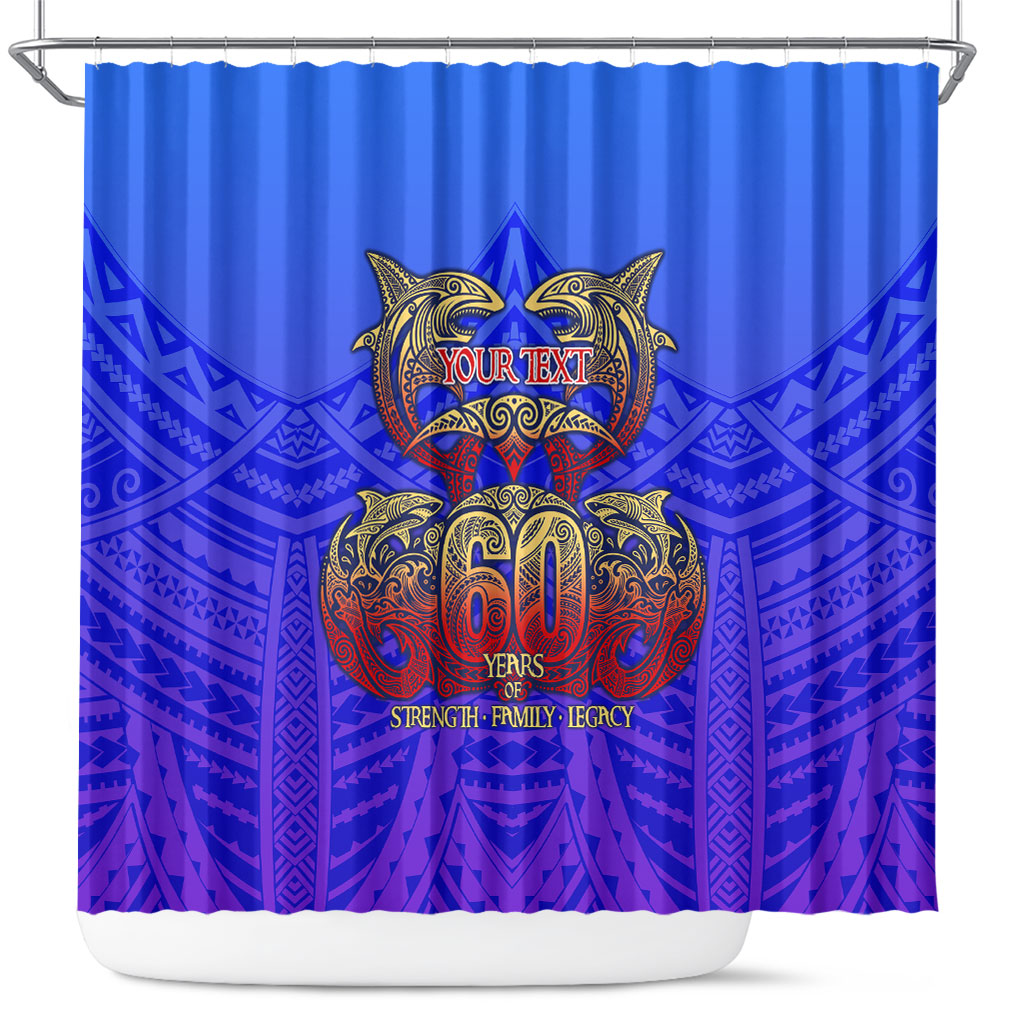 Personalized Polynesian 60th Birthday Shower Curtain Polynesian Tribal Art Vintage Ocean Pattern