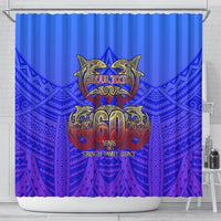 Personalized Polynesian 60th Birthday Shower Curtain Polynesian Tribal Art Vintage Ocean Pattern