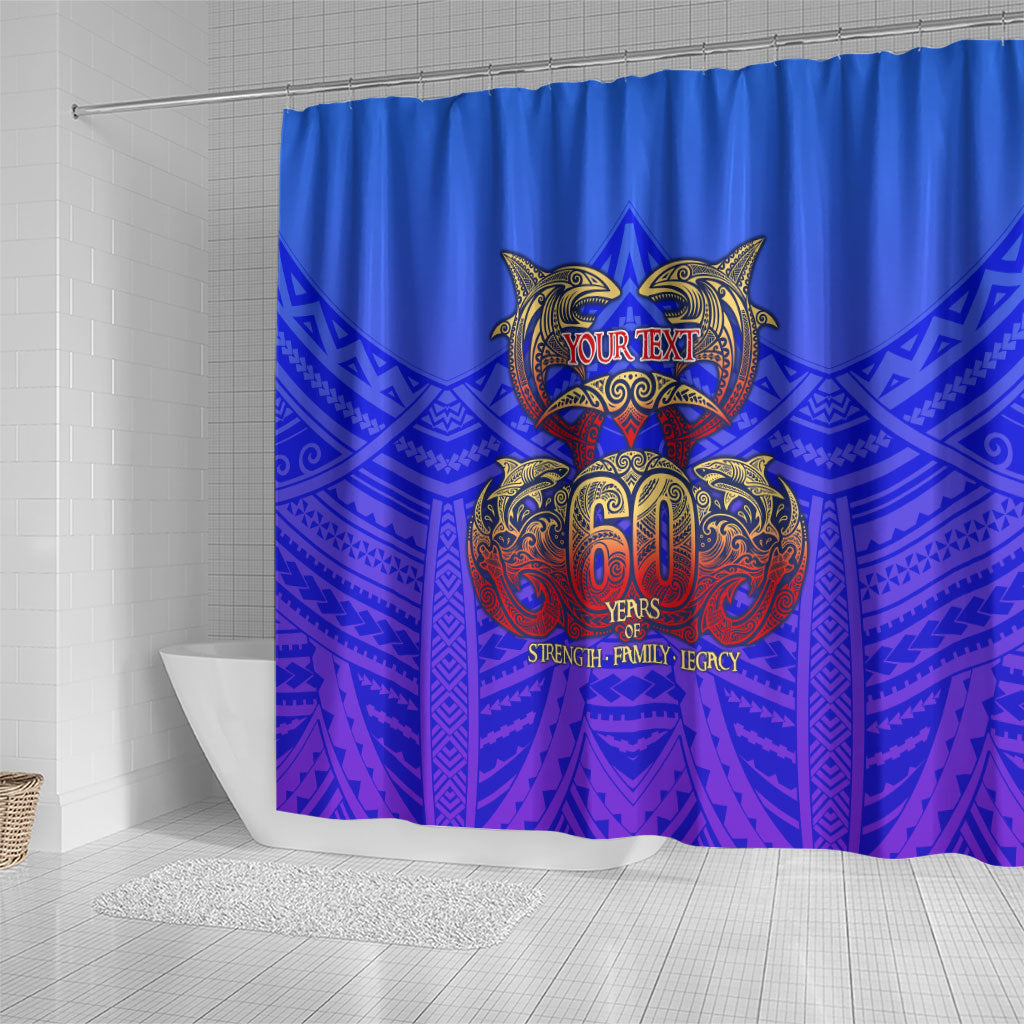 Personalized Polynesian 60th Birthday Shower Curtain Polynesian Tribal Art Vintage Ocean Pattern
