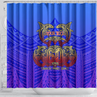 Personalized Polynesian 60th Birthday Shower Curtain Polynesian Tribal Art Vintage Ocean Pattern