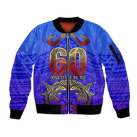 Personalized Polynesian 60th Birthday Sleeve Zip Bomber Jacket Polynesian Tribal Art Vintage Ocean Pattern TS04 Unisex Blue Yellow - Polynesian Pride