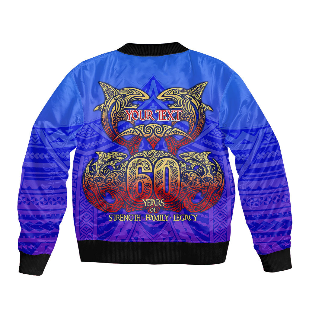 Personalized Polynesian 60th Birthday Sleeve Zip Bomber Jacket Polynesian Tribal Art Vintage Ocean Pattern TS04 - Polynesian Pride