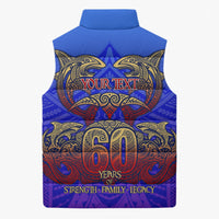 Personalized Polynesian 60th Birthday Sleeveless Puffer Jacket Polynesian Tribal Art Vintage Ocean Pattern