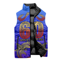 Personalized Polynesian 60th Birthday Sleeveless Puffer Jacket Polynesian Tribal Art Vintage Ocean Pattern