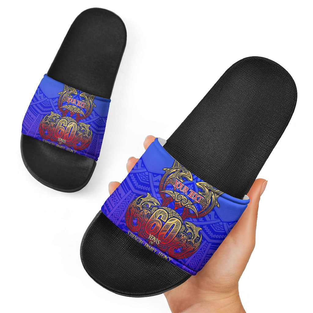 Personalized Polynesian 60th Birthday Slide Sandals Polynesian Tribal Art Vintage Ocean Pattern TS04 - Polynesian Pride