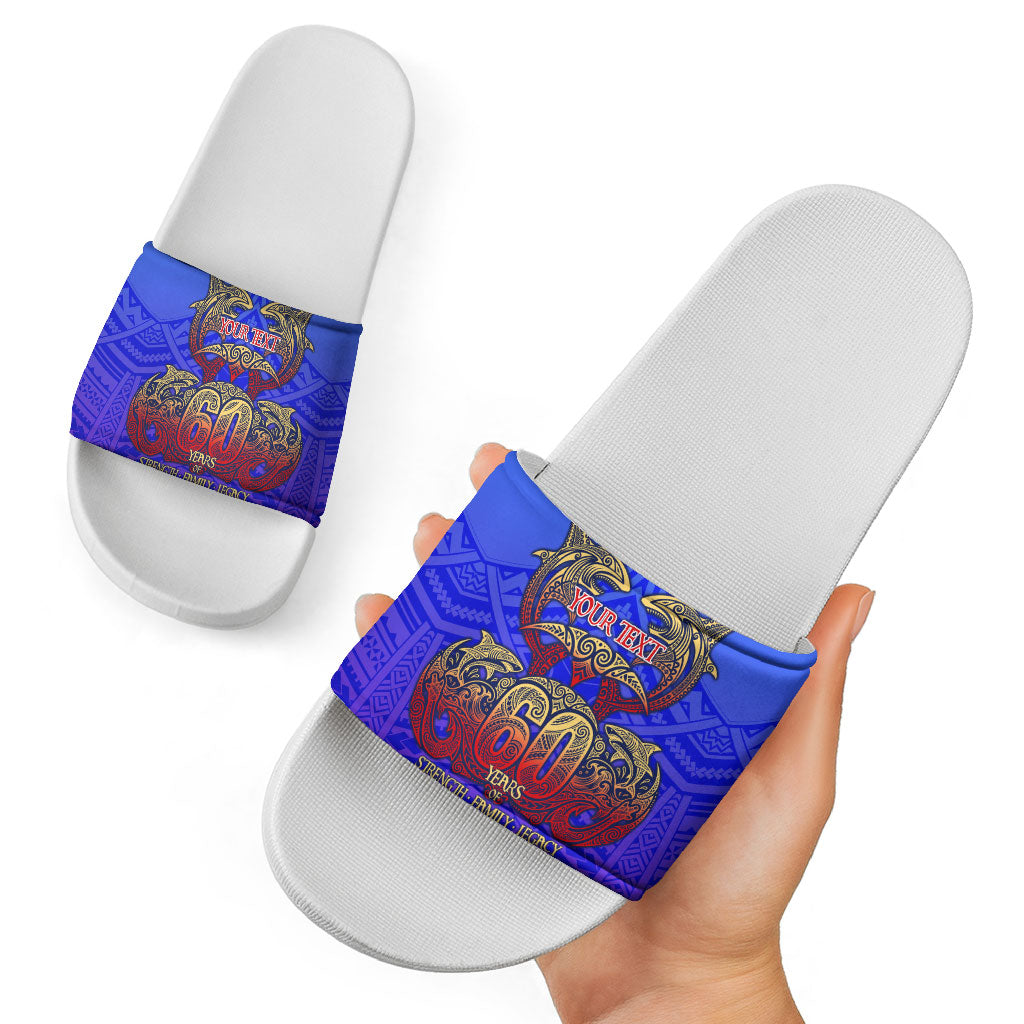 Personalized Polynesian 60th Birthday Slide Sandals Polynesian Tribal Art Vintage Ocean Pattern TS04 - Polynesian Pride