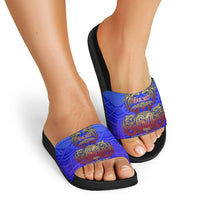 Personalized Polynesian 60th Birthday Slide Sandals Polynesian Tribal Art Vintage Ocean Pattern TS04 - Polynesian Pride