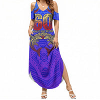 Personalized Polynesian 60th Birthday Summer Maxi Dress Polynesian Tribal Art Vintage Ocean Pattern TS04 Women Blue Yellow - Polynesian Pride