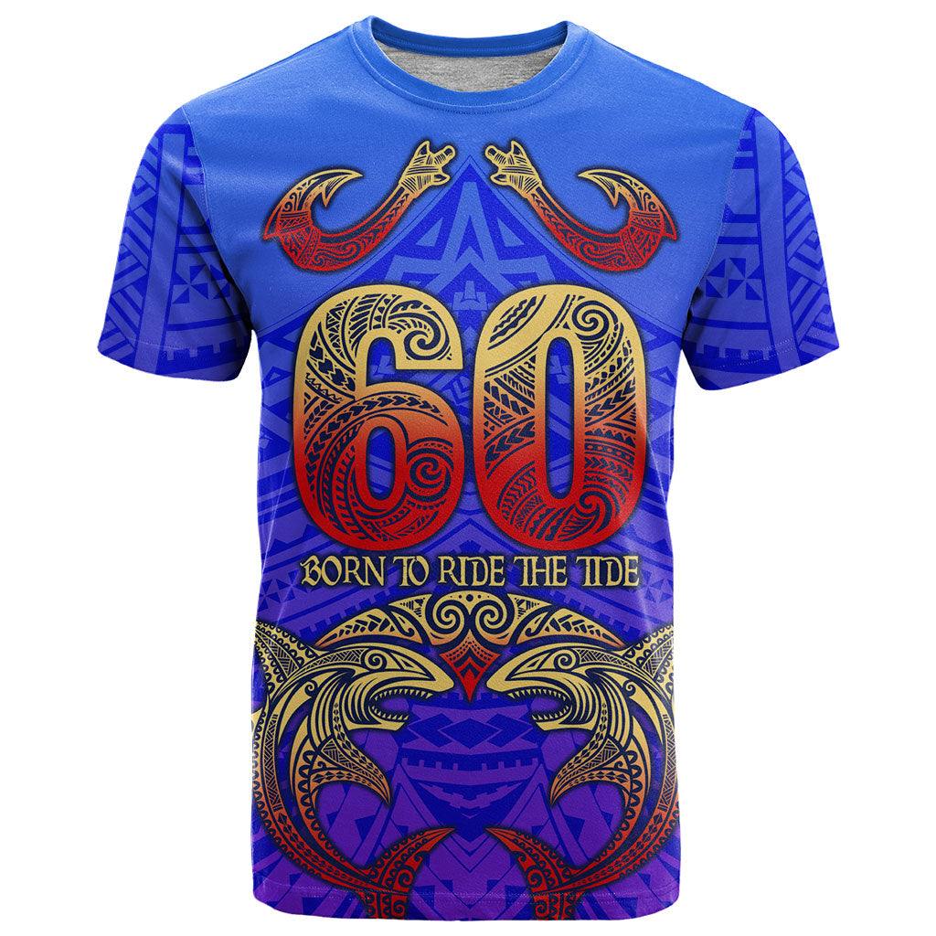 Personalized Polynesian 60th Birthday T Shirt Polynesian Tribal Art Vintage Ocean Pattern TS04 Blue Yellow - Polynesian Pride