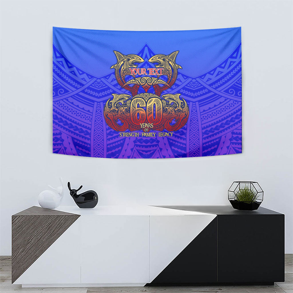 Personalized Polynesian 60th Birthday Tapestry Polynesian Tribal Art Vintage Ocean Pattern
