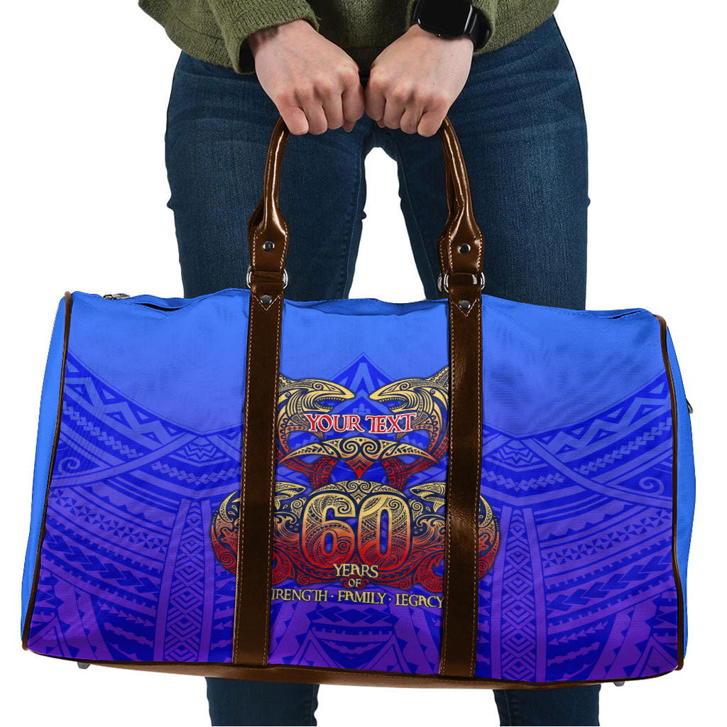 Personalized Polynesian 60th Birthday Travel Bag Polynesian Tribal Art Vintage Ocean Pattern TS04 Blue Yellow - Polynesian Pride