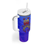 Personalized Polynesian 60th Birthday Tumbler With Handle Polynesian Tribal Art Vintage Ocean Pattern TS04 - Polynesian Pride