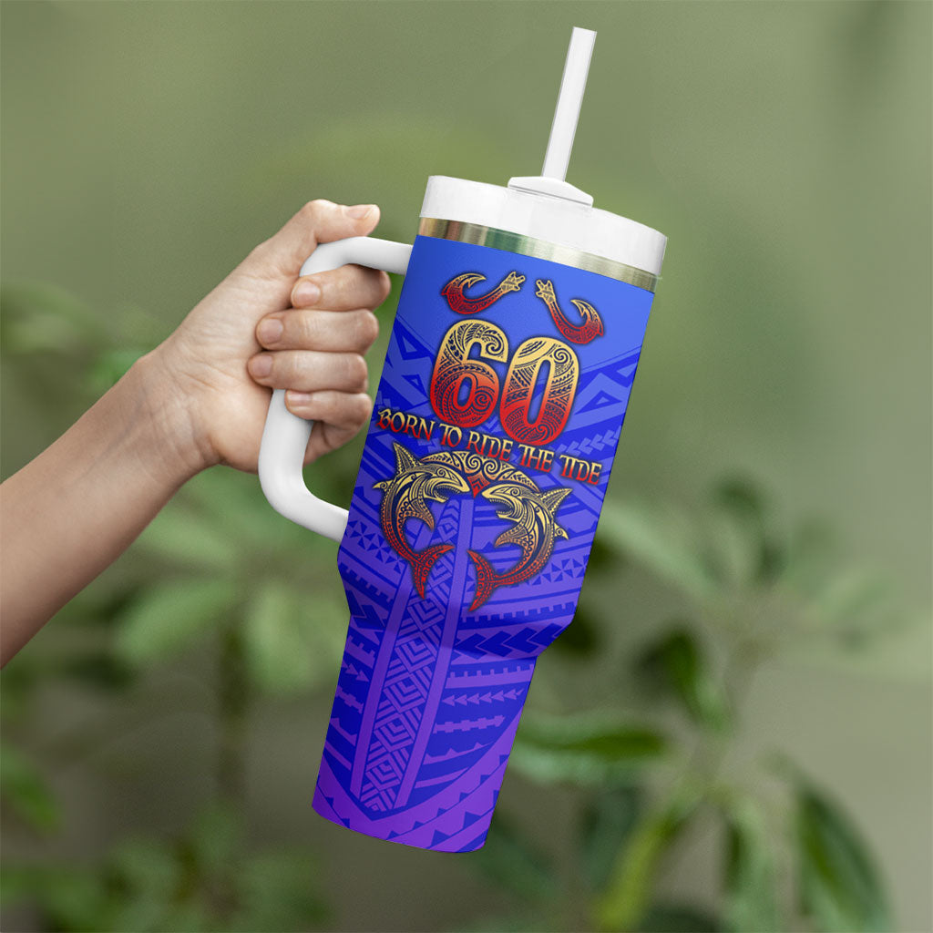 Personalized Polynesian 60th Birthday Tumbler With Handle Polynesian Tribal Art Vintage Ocean Pattern TS04 - Polynesian Pride