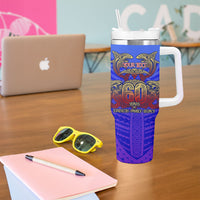 Personalized Polynesian 60th Birthday Tumbler With Handle Polynesian Tribal Art Vintage Ocean Pattern TS04 - Polynesian Pride