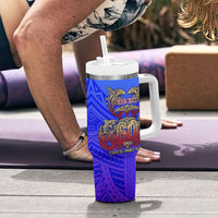 Personalized Polynesian 60th Birthday Tumbler With Handle Polynesian Tribal Art Vintage Ocean Pattern TS04 - Polynesian Pride
