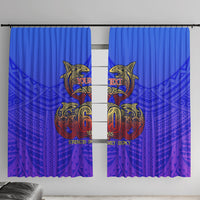 Personalized Polynesian 60th Birthday Window Curtain Polynesian Tribal Art Vintage Ocean Pattern TS04 With Hooks Blue Yellow - Polynesian Pride