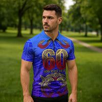 Personalized Polynesian 60th Birthday Zipper Polo Shirt Polynesian Tribal Art Vintage Ocean Pattern TS04 - Polynesian Pride