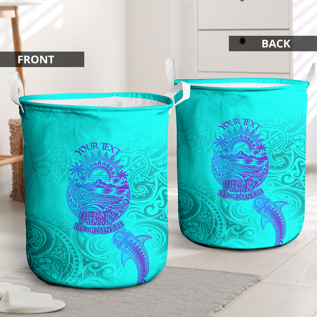 Personalized Polynesian 60th Birthday Island Life Since 1966 Laundry Basket Vibrant Tribal Tattoo Ocean Sunset Pattern