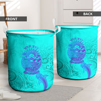 Personalized Polynesian 60th Birthday Island Life Since 1966 Laundry Basket Vibrant Tribal Tattoo Ocean Sunset Pattern