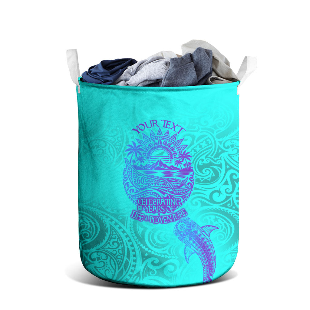 Personalized Polynesian 60th Birthday Island Life Since 1966 Laundry Basket Vibrant Tribal Tattoo Ocean Sunset Pattern