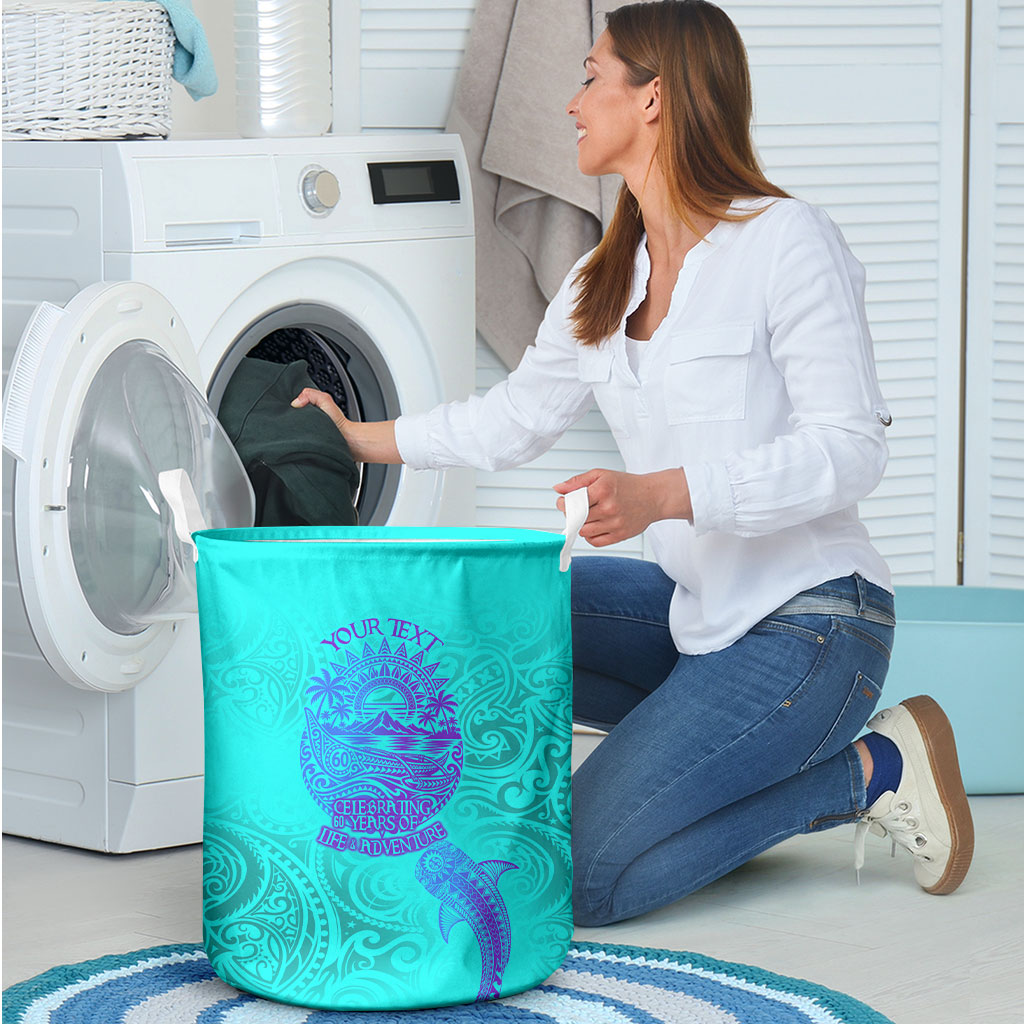 Personalized Polynesian 60th Birthday Island Life Since 1966 Laundry Basket Vibrant Tribal Tattoo Ocean Sunset Pattern