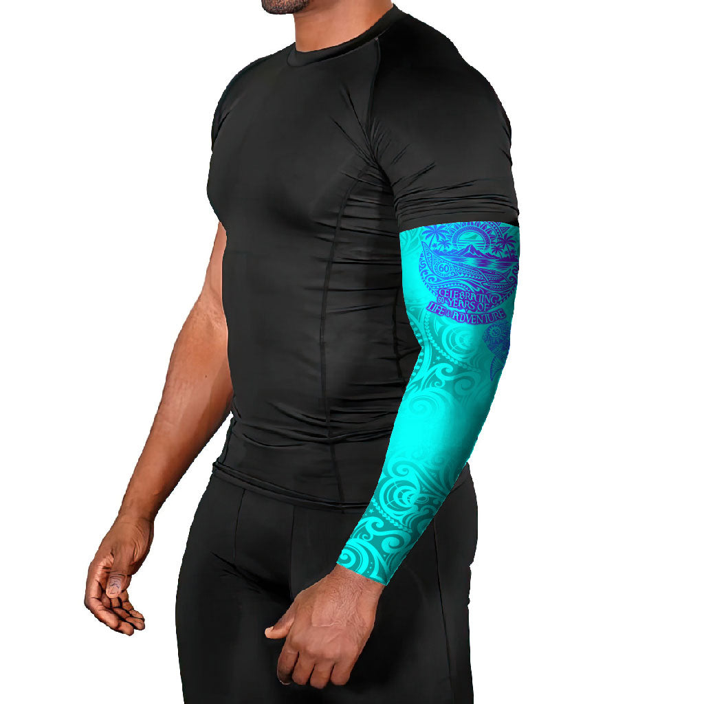Personalized Polynesian 60th Birthday Island Life Since 1966 Arm Sleeves Vibrant Tribal Tattoo Ocean Sunset Pattern TS04 - Polynesian Pride