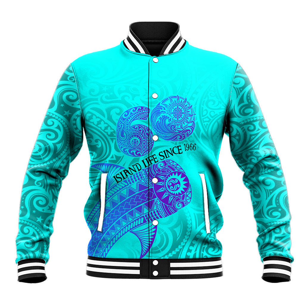 Personalized Polynesian 60th Birthday Island Life Since 1966 Baseball Jacket Vibrant Tribal Tattoo Ocean Sunset Pattern