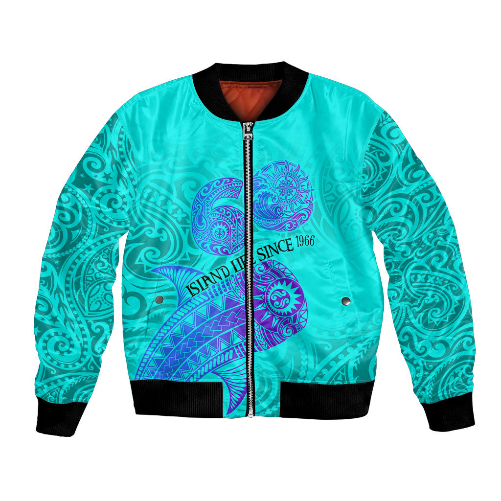 Personalized Polynesian 60th Birthday Island Life Since 1966 Bomber Jacket Vibrant Tribal Tattoo Ocean Sunset Pattern