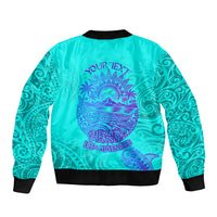 Personalized Polynesian 60th Birthday Island Life Since 1966 Bomber Jacket Vibrant Tribal Tattoo Ocean Sunset Pattern