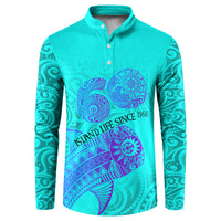 Personalized Polynesian 60th Birthday Island Life Since 1966 Button Sweatshirt Vibrant Tribal Tattoo Ocean Sunset Pattern TS04 Blue Purple - Polynesian Pride
