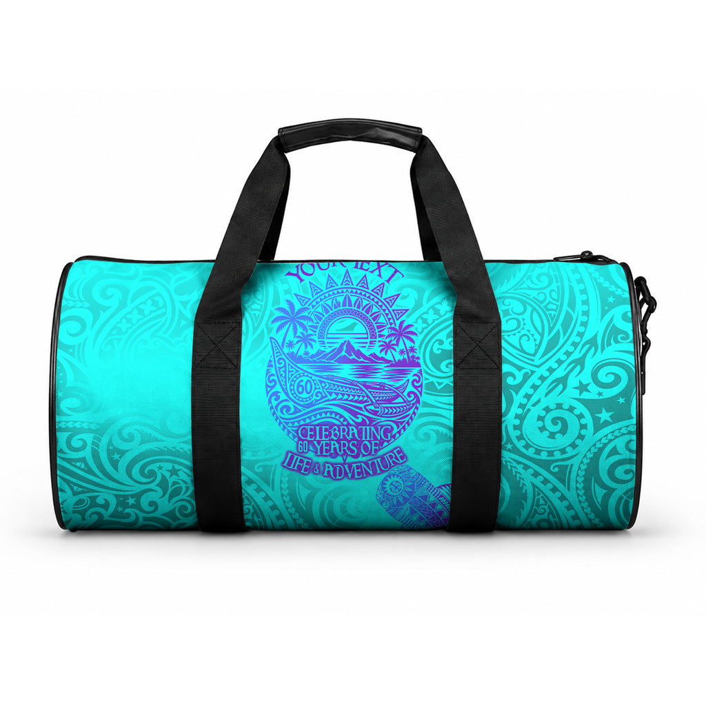 Personalized Polynesian 60th Birthday Island Life Since 1966 Duffle Bag Vibrant Tribal Tattoo Ocean Sunset Pattern TS04 One size Blue Purple - Polynesian Pride