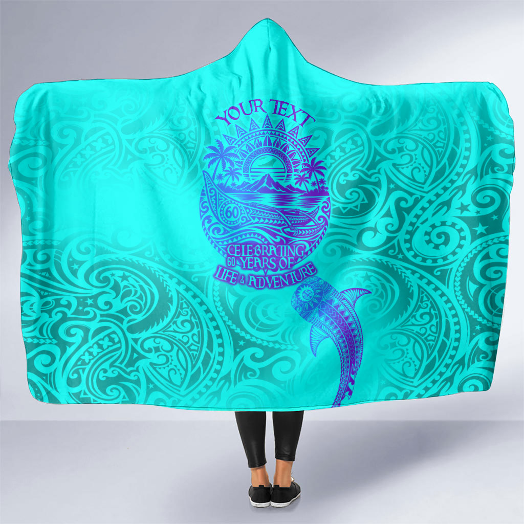 Personalized Polynesian 60th Birthday Island Life Since 1966 Hooded Blanket Vibrant Tribal Tattoo Ocean Sunset Pattern TS04 One Size Blue Purple - Polynesian Pride