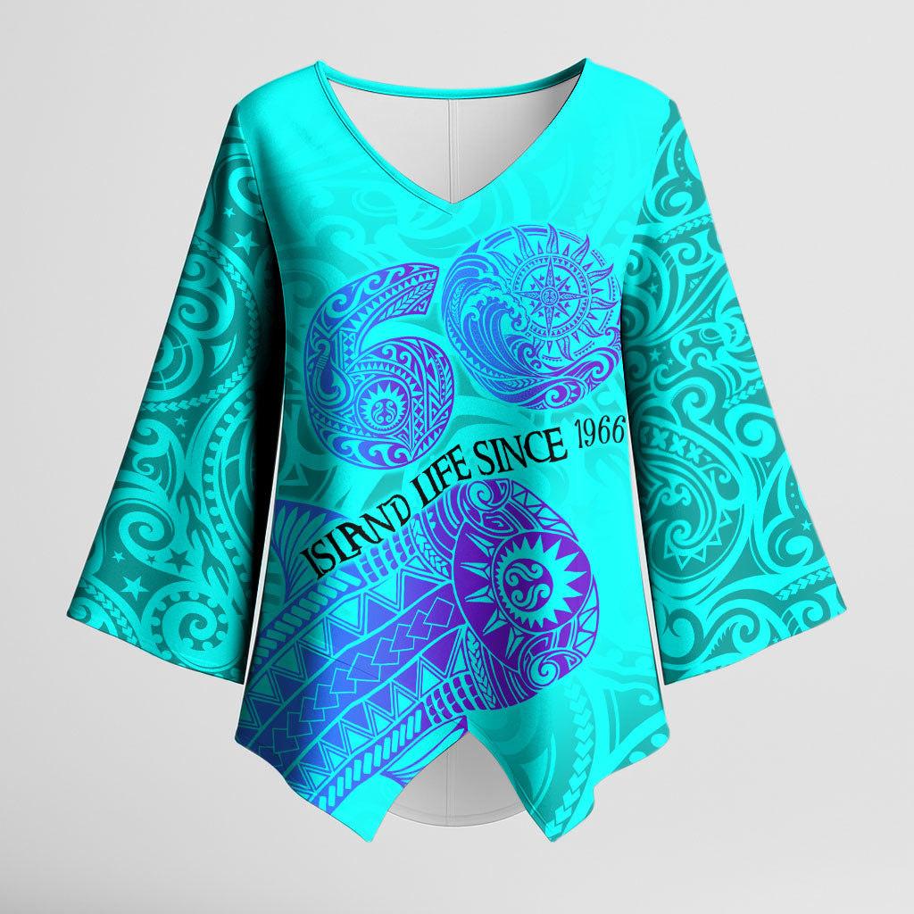 Personalized Polynesian 60th Birthday Island Life Since 1966 Kimono Sleeve Blouse Vibrant Tribal Tattoo Ocean Sunset Pattern TS04 Female Blue Purple - Polynesian Pride