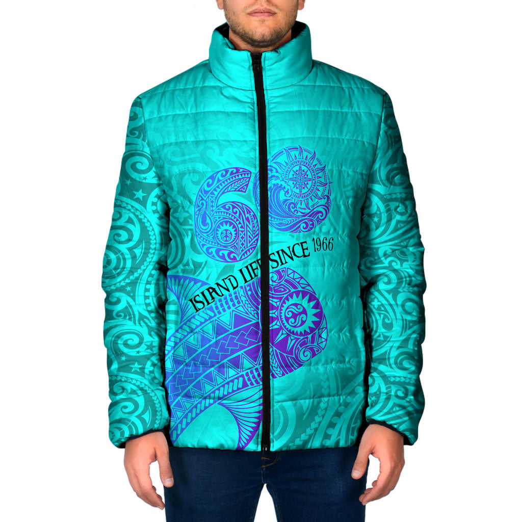 Personalized Polynesian 60th Birthday Island Life Since 1966 Padded Jacket Vibrant Tribal Tattoo Ocean Sunset Pattern