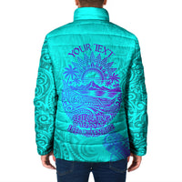Personalized Polynesian 60th Birthday Island Life Since 1966 Padded Jacket Vibrant Tribal Tattoo Ocean Sunset Pattern