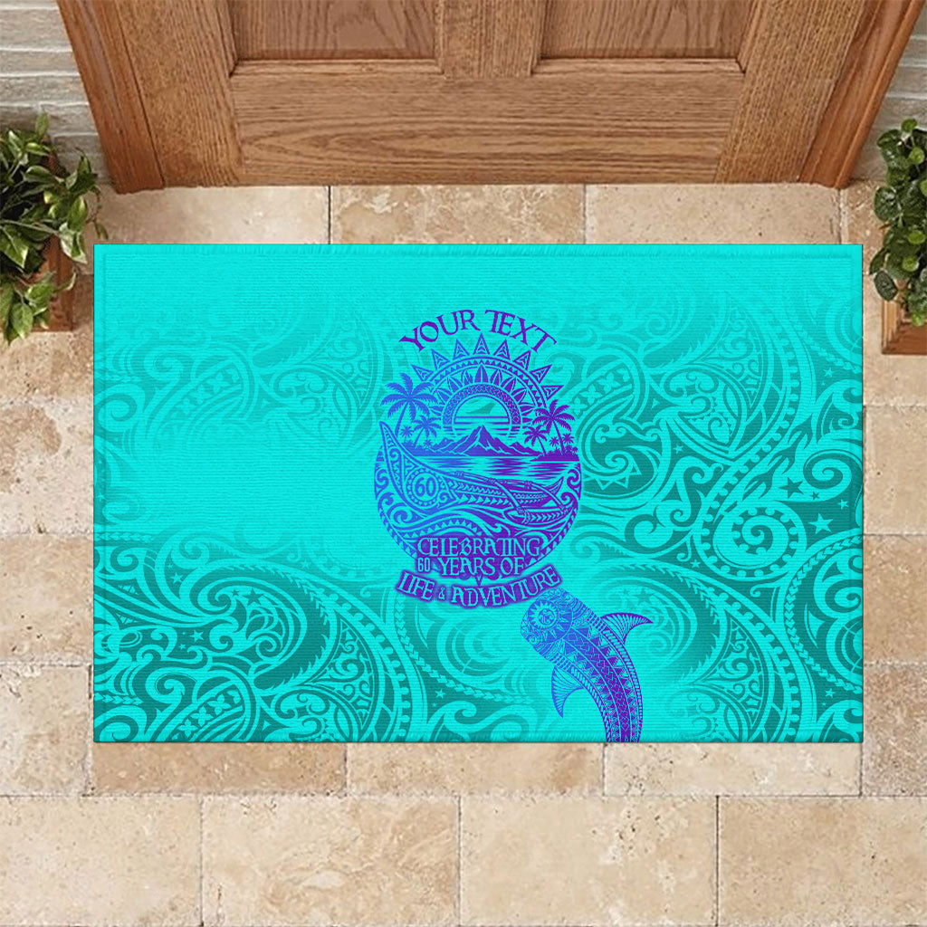 Personalized Polynesian 60th Birthday Island Life Since 1966 Rubber Doormat Vibrant Tribal Tattoo Ocean Sunset Pattern TS04 Blue Purple - Polynesian Pride