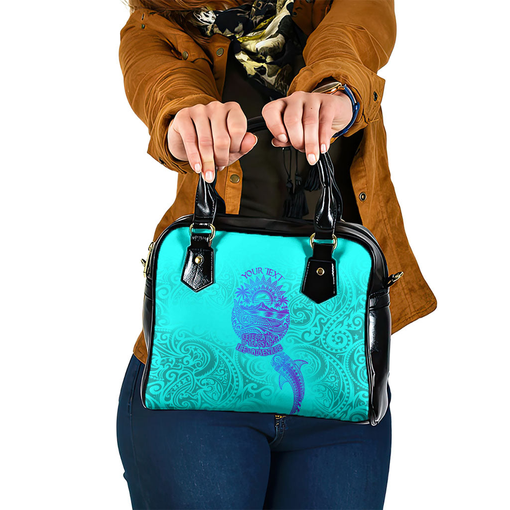 Personalized Polynesian 60th Birthday Island Life Since 1966 Shoulder Handbag Vibrant Tribal Tattoo Ocean Sunset Pattern TS04 One Size Blue Purple - Polynesian Pride