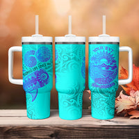 Personalized Polynesian 60th Birthday Island Life Since 1966 Tumbler With Handle Vibrant Tribal Tattoo Ocean Sunset Pattern TS04 - Polynesian Pride