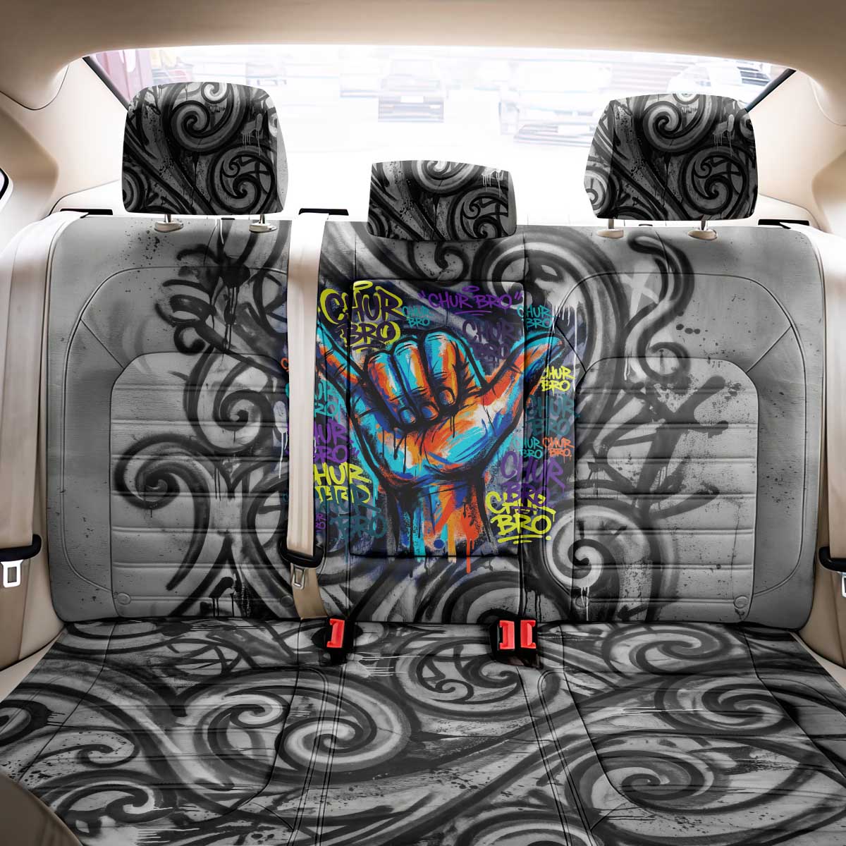 Chur Bro Shaka Sign Back Car Seat Cover New Zealand Koru Colorful Graffiti Splash