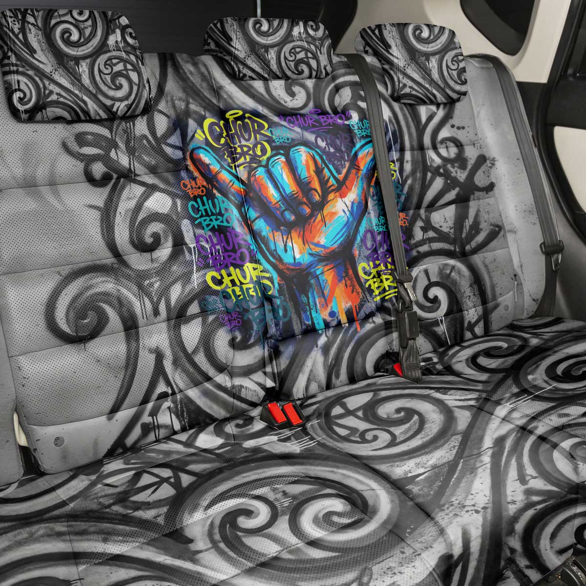 Chur Bro Shaka Sign Back Car Seat Cover New Zealand Koru Colorful Graffiti Splash