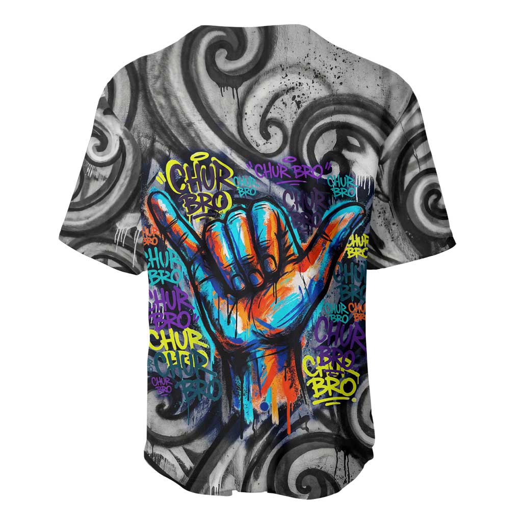 Chur Bro Shaka Sign Baseball Jersey New Zealand Koru Colorful Graffiti Splash