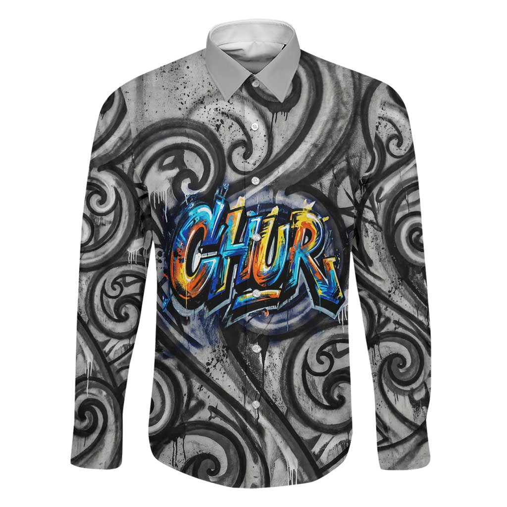 Chur Bro Shaka Sign Family Matching Long Sleeve Bodycon Dress and Hawaiian Shirt New Zealand Koru Colorful Graffiti Splash TS04 Dad's Shirt - Long Sleeve Multicolor - Polynesian Pride