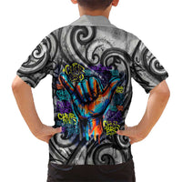 Chur Bro Shaka Sign Family Matching Off Shoulder Short Dress and Hawaiian Shirt New Zealand Koru Colorful Graffiti Splash