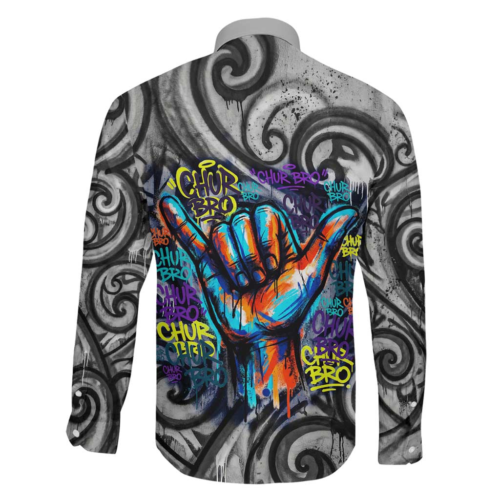Chur Bro Shaka Sign Family Matching Off Shoulder Short Dress and Hawaiian Shirt New Zealand Koru Colorful Graffiti Splash