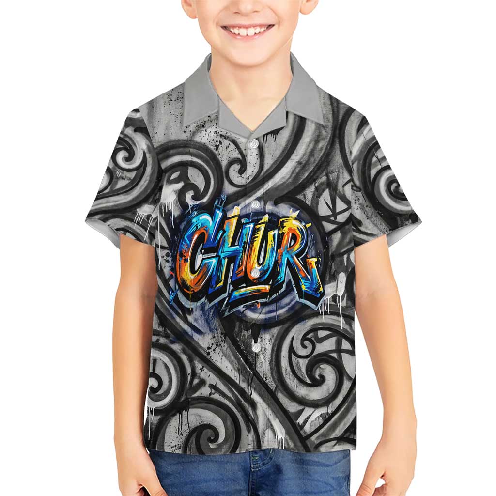 Chur Bro Shaka Sign Family Matching Off Shoulder Short Dress and Hawaiian Shirt New Zealand Koru Colorful Graffiti Splash