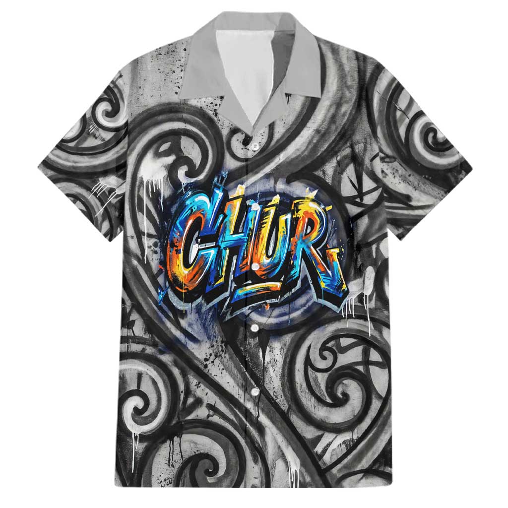 Chur Bro Shaka Sign Family Matching Puletasi and Hawaiian Shirt New Zealand Koru Colorful Graffiti Splash TS04 Dad's Shirt - Short Sleeve Multicolor - Polynesian Pride
