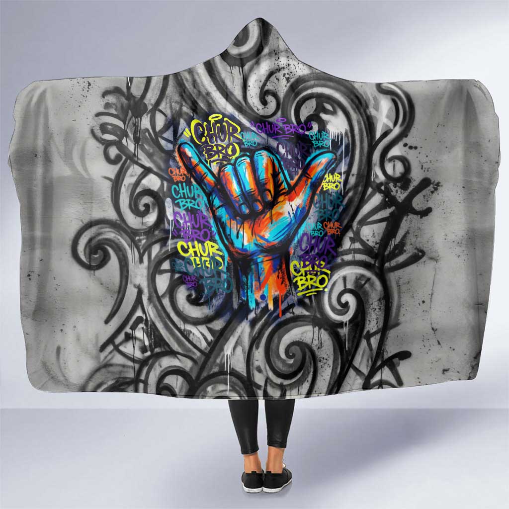 Chur Bro Shaka Sign Hooded Blanket New Zealand Koru Colorful Graffiti Splash