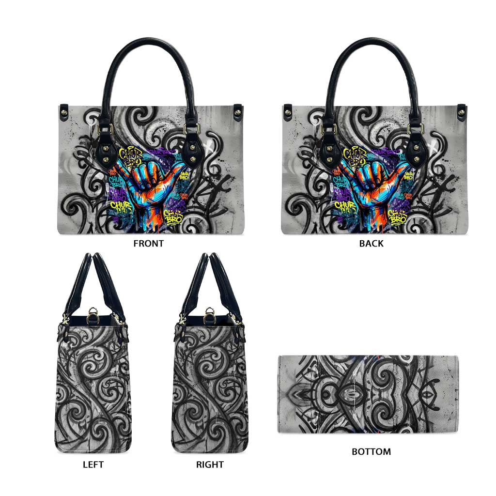 Chur Bro Shaka Sign Leather Bag New Zealand Koru Colorful Graffiti Splash