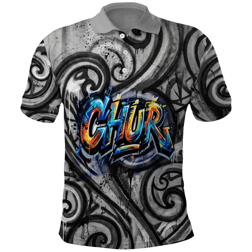 Chur Bro Shaka Sign Polo Shirt New Zealand Koru Colorful Graffiti Splash